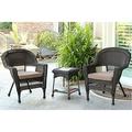 Jeco 3pc Wicker Chair and End Table Set with Brown Chair Cushion-Finish:Espresso