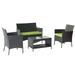 Kisrais 4PCS Rattan Garden Patio Outdoor Furniture Set Loveseat +2 Armchair+Coffie Table Green Cushion Water-proof UV Resistant All-Weather Outdoor Furniture