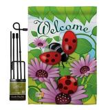 Breeze Decor BD-BG-GS-104071-IP-BO-D-US11-BD 13 x 18.5 in. Welcome Ladybug Garden Friends Bugs & Frogs Impressions Decorative Vertical Double Sided Flag Set with Banner Pole Included