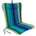 Jordan Manufacturing 38 x 21 Islip Teal Stripe Rectangular Outdoor Wrought Iron Chair Cushion with Ties and Hanger Loop