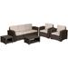 Flash Furniture Seneca 5 Piece Outdoor Faux Rattan Chair Sofa and Table Set in Seneca Chocolate Brown