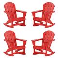 Westintrends Malibu Outdoor Rocking Chair Set of 4 All Weather Resistant Poly Lumber Classic Porch Rocker Chair 350 lbs Support Patio Lawn Plastic Adirondack Chair Red