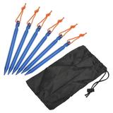 Uxcell 18cm Y-Beam Aluminum Tent Stakes with Pull Rope Kit 10Pcs and a Storage Bag Dark Blue 1 Set