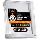 6 x 20 Clear Vinyl Tarp - Super Heavy Duty 20 Mil Transparent Waterproof PVC Tarpaulin with Brass Grommets - for Patio Enclosure Camping Outdoor Tent Cover Porch Canopy - by Xpose Safety