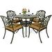 MEETWARM 5 Piece Outdoor Furniture Patio Dining Set All-Weather Cast Aluminum Patio Table and Chairs Set- 4 Cushioned Chairs 1 Round Dining Table with Umbrella Hole for Backyard Garden Deck