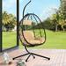 uhomepro Indoor Outdoor Swing Egg Chair with Stand Wicker Hanging Egg Chair for Balcony Backyard Patio Poolside with Removable Cushions Headrest Pillow Steel Frame Khaki