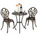 EastVita 3pcs/set Tulip Bistro Set European Style Cast Aluminum Bronze Color Outdoor 2pcs Chairs 1pc Round Table