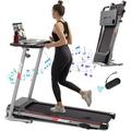 HLAiLL 2.5HP Folding Treadmill With Desk for Home - Slim Compact Running Machine Portable Electric Treadmill Foldable Treadmill Workout Exercise for Small Apartment Home Gym Fitness Jogging Walking
