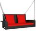 Topbuy Outdoor Wicker Porch Swing Bench 2-Person Patio Rattan Swing Chair W/ Soft Cushions Red