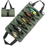Adifare Canvas Tool Roll Up Bag Wrench Tool Roll Up Pouch with 6 Zipper Pockets Large Capacity Tools Wrap Roll Storage Case Hand-held Tool Carrier Tote for Home Outdoor Camping Travel