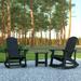 Emma + Oliver Set of 2 Classic All-Weather Poly Resin Rocking Adirondack Chairs in Black with Matching Side Table for Year Round Use