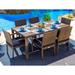 Sorrento 7-Piece Resin Wicker Outdoor Rectangular Dining Table Set in Brown w/ Dining Table and Six Cushioned Chairs (Flat-Weave Brown Wicker Sunbrella Canvas Navy)