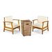 Brenden Outdoor 2 Piece Acacia Wood Club Chiar Set with Cushions and Fire Column Teak with Cream and Brown