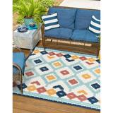 Unique Loom Sarstoon Belize Indoor/Outdoor Rug Ivory/Light Blue 7 10 Square Textured Geometric Modern Perfect For Patio Deck Garage Entryway