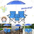 Goorabbit Folding Outdoor Chair 2-Seats Anti-UV Umbrella Folding Outdoor Chair with Table Cooler for Beach Patio Picnic Camping-Blue