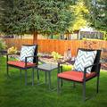 Patio Garden Balcony and Backyard3-Piece Bistro Talk set Black Wicker Furniture-Two Chairs with Glass Coffee Table Red