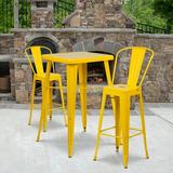 Emma + Oliver Commercial 23.75SQ Yellow Metal Indoor-Outdoor Bar Table Set-2 Stools-Backs