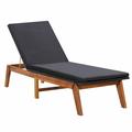 Dcenta Outdoor Sun Lounger with Cushion and Backrest Adjustable Chaise Lounge Chair Black Poly Rattan Acacia Wood for Poolside Patio Balcony Garden 78.7 x 23.6 x (13.4-33.9) Inches (L x W x H)