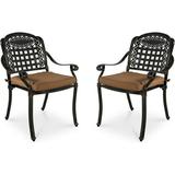 MEETWARM 2 Piece Patio Dining Chairs with Cushions Outdoor All-Weather Cast Aluminum Chairs Patio Bistro Dining Chair Set