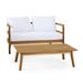GDF Studio Aggie Outdoor Acacia Wood Loveseat and Coffee Table Set with Cushions Teak and White