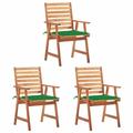 Anself Set of 3 Garden Chairs with Green Cushion Acacia Wood Patio Dining Chair for Balcony Terrace Outdoor Furniture 22in x 24.4in x 36.2in