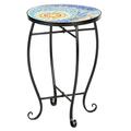 Veryke Outdoor Round Bistro Side Table with Sun Mosaic Glass Top for Patio Porch Beach