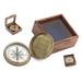 Rii Brand Magnetic Brass Metal Antique Colored Compass with Glass Wooden Box