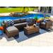 Tuscany 7-Piece Outdoor Patio Furniture Sectional Sofa Set with Four Modular Sectional Pieces Armchair Ottoman and Coffee Table (Half-Round Brown Wicker Sunbrella Canvas Charcoal)