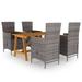 Anself 5 Piece Patio Dining Set Acacia Wood Table and Backrest Adjustable 4 Chairs with Cushion Gray Rattan Outdoor Dining Set for Garden Lawn Balcony Backyard