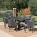 GDF Studio Shaw Outdoor Lightweight Concrete and Wicker 7 Piece Dining Set Mixed Black Gray and Gray Stone