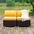 EXCITED WORK 2 Piece Terrace Furniture Set Yellow Double Terrace Combination Sofa All Weather Wicker Rattan Outdoor Thick Sofa Set - Waterproof Durable Soft Ergonomic