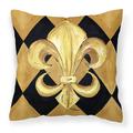 Carolines Treasures 8125PW1414 Black and Gold Fleur de lis New Orleans Decorative Canvas Fabric Pillow 14Hx14W