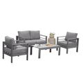 Context 4 Piece All Weather Aluminum Sofa Seating Group with Cushions and Coffee Table - Dark Gray
