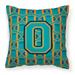 Letter O Football Aqua Orange and Marine Blue Fabric Decorative Pillow