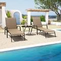 Devoko 3 Pcs Outdoor Chaise Lounge Steel Chair Sets Adjustable Backrest with Tempered Glass Beige