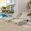 Ulax Furniture 2-Pieces Patio Aluminum Textilene Sling Chaise Lounge Chairs Padded with Quick Dry Foam (Beige)