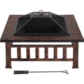 Alden Design 34 Metal Square Fire Pit Stove Brazier for Graden with Cover & Poker Copper