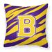 Letter B Monogram - Tiger Stripe - Purple Gold Fabric Decorative Pillow