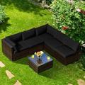 Costway 6PCS Patio Rattan Furniture Set Cushioned Sofa Coffee Table Black