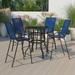 Emma + Oliver 5 Piece Outdoor Bar Height Set-Glass Patio Bar Table-Navy All-Weather Barstools