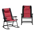 Outsunny 2 Piece Outdoor Patio Furniture Set with 2 Folding Padded Rocking Chairs Bistro Style for Porch Camping Balcony Red