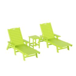 Costaelm Paradise 3-Piece Adirondack Outdoor Chaise Lounge with Arm and Side Table Set Lime Green