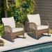 MEETWARM Outdoor Wicker Patio Rocking Chair Cushioned Rattan Rocker Chair for Porch Deck Poolside with Steel Frame Weather-Resistant Beige Cushions Set of 2