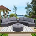 SEGMART Outdoor Patio Furniture Sets 6-Piece Outdoor Wicker Half-Moon Sectional Conversation Sofa Sets with 4 Double Half-Moon Sofa 1 Multifunctional Coffee Table 1 Storage Side Table Grey SS209
