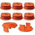 THTEN WA0007 Weed Eater Spool Replacement for Worx WG115 WG116 WG117 WG118 WG119 WG124 String Trimmer Edger Line Refills Parts Auto-Feed 2 x16ft 0.065 with 50019417 Spool Cap Covers