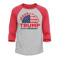 Shop4Ever Men s Jesus is My Savior Trump is My President Raglan Baseball Shirt Medium Heather Grey/Red