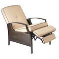 Westerly Tan All Weather Resin Wicker Patio Adjustable Recliner Chair Powder-Coated Rust-Resistant Steel Frame