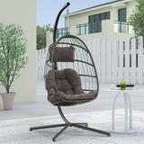 Hanging Egg Chair with Steel Stand and Fluffy Cushion Lounge Wicker Iron Swing Chairs for Indoor Outdoor Patio Garden