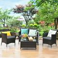 Costway 4PCS Rattan Patio Furniture Set Cushioned Sofa Chair Coffee Table Garden Grey