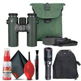 Swarovski 10x30 CL Companion Binocular (Green Urban Jungle Accessories Package) + Padded Backpack + Flashlight + 6Ave Cleaning Kit